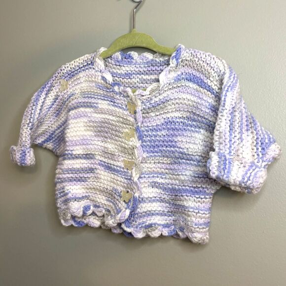 Handmade Knit Baby Sweater Cardigan Butterfly 0-3 mo - Picture 1 of 8